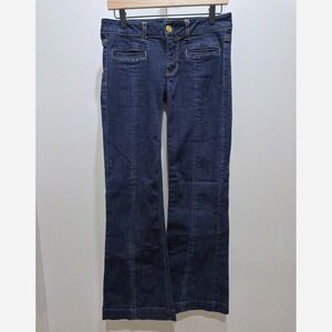 Vintage Y2K American Eagle Size 6 Low Rise Flare Leg Jeans Dark Wash Boho Denim